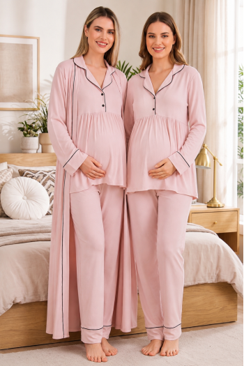 Biyeli Pudra Uzun Kollu Lohusa Hamile Pijama Takımı Sabahlık 33001 Biyeli Pudra Uzun Kollu Lohusa Hamile Pijama Takımı Sabahlık 33001